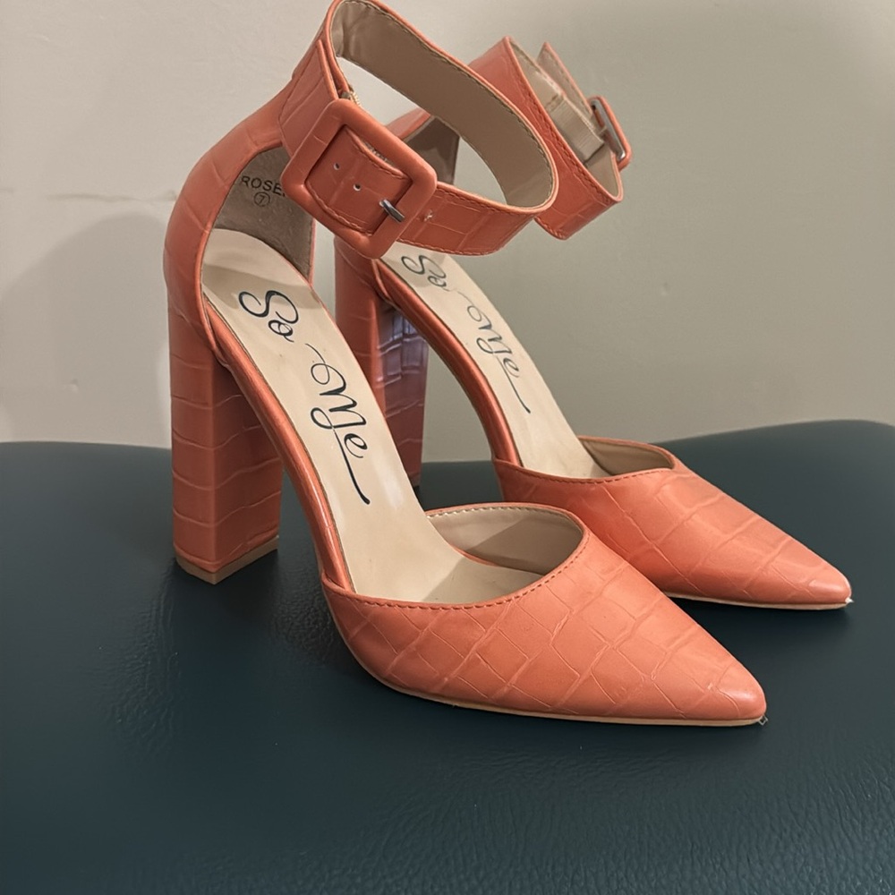 So Me Orange 4" Block Heels with Slingback and Stiletto Women's Size 7 Romantic
